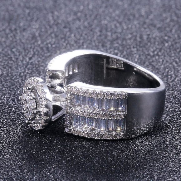 NEW Silver Baguette Round Diamond Ring 11 - Picture 2 of 7